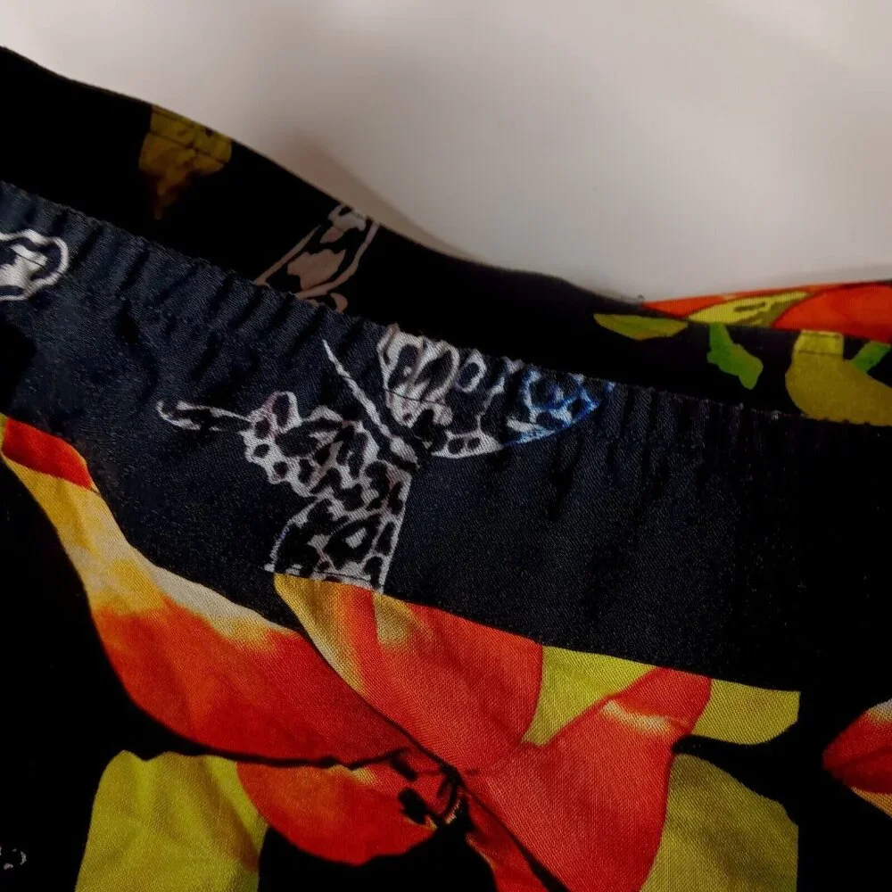 Soft Surroundings Large Skirt Midi Butterfly Black Floral Hawaiian Plumeria Zip - Picture 10 of 10